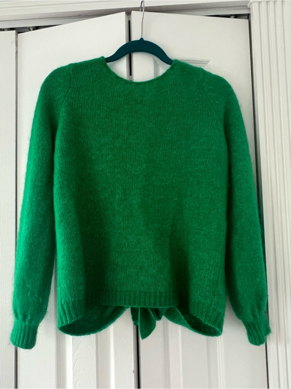 Sezane Emerald Green Crewneck Sweater Reversible with Tie/Wrap/Bow - Picture 1 of 4